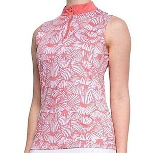 TOMMY BAHAMA Coral Mauve Glow Shell Stamp Sleeveless Mock Golf Shirt L